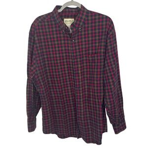 Eddie Bauer Mens Regular Fit Plaid Long Sleeve Button Down Shirt Red Green L